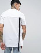 Asos Longline T-shirt In White With Zip Storm Flap - White