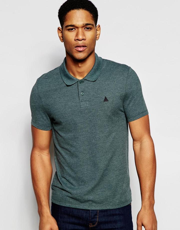 Asos Pique Muscle Polo With Embroidery In Green - Green Marl