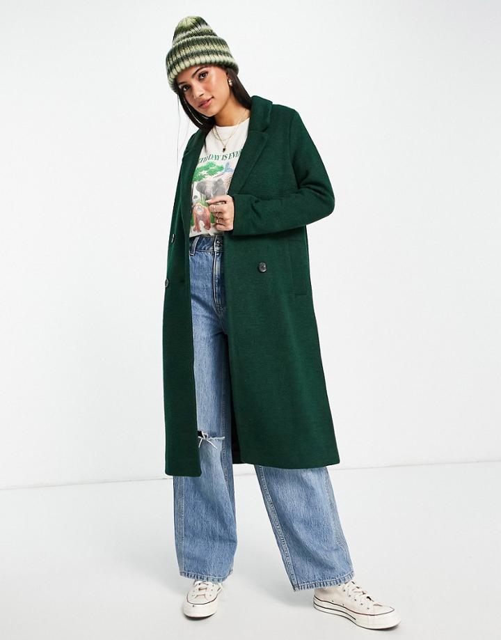 Monki Boucle Double Breasted Coat In Black