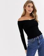 Miss Selfridge Off The Shoulder Sweater In Black