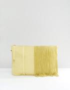 Dune Suede Clutch Bag With Fringe Detail - Yellow Suede
