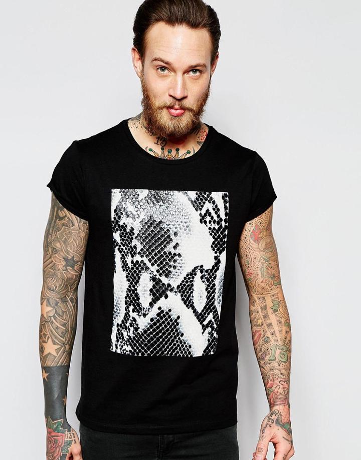 Asos T-shirt With High Build Snake Print - Black