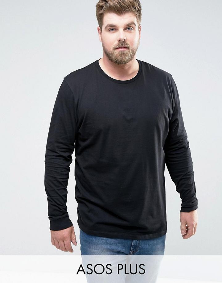 Asos Plus Longline Long Sleeve T-shirt With Crew Neck - Black