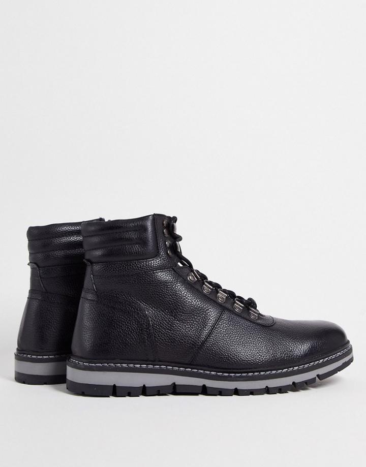 Silver Street Leather Hiker Boots In Black With Contrast Laces