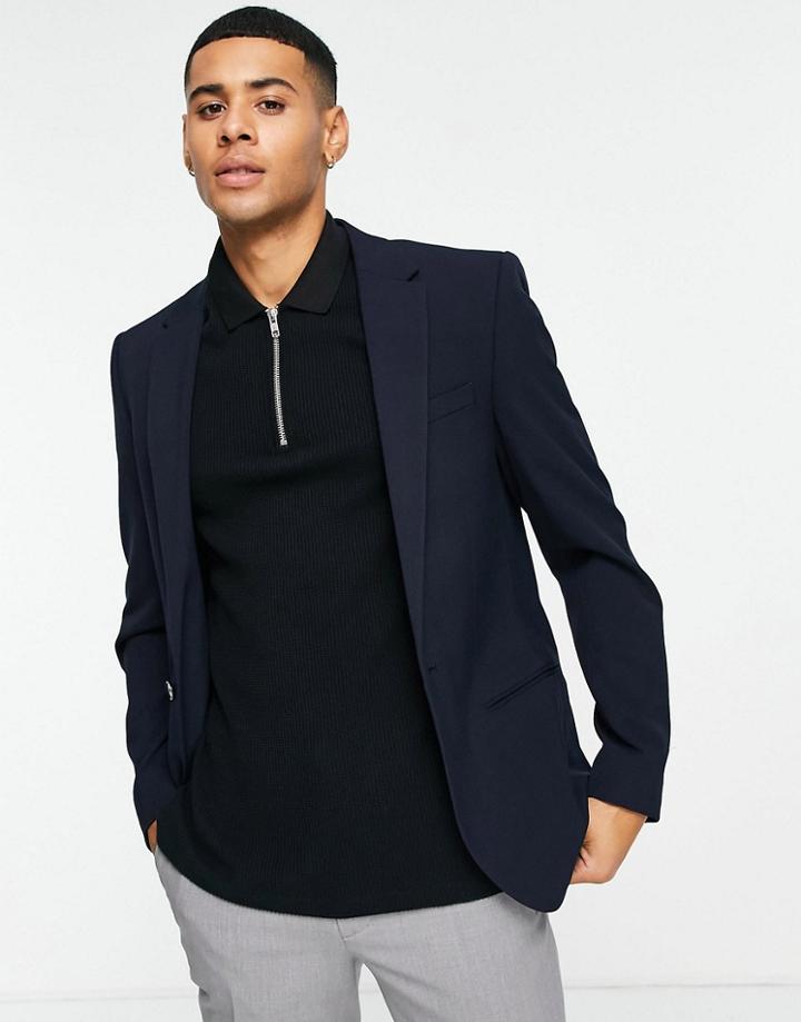 River Island Super Skinny Suit Jacket In Navy
