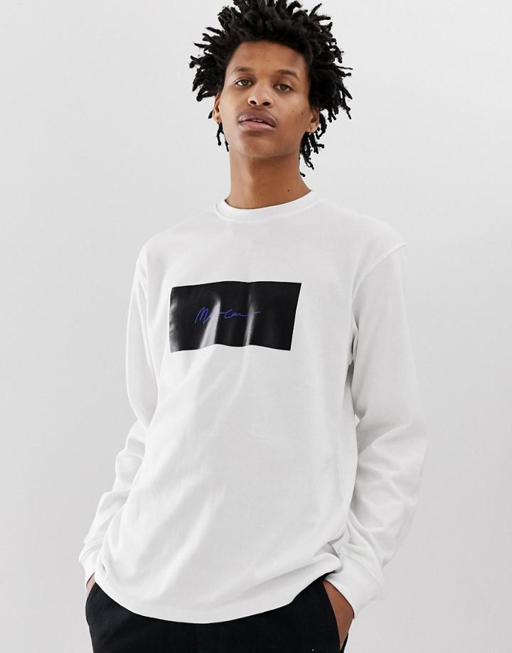 Mennace Long Sleeve T-shirt With Signature Box Logo In White - White