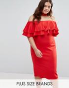 Club L Plus Bardot Ruffle Dress With Choker Detail - Red