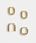 Asos Design Pack Of 2 Hoop Earrings With Oval Hinge In Gold Tone