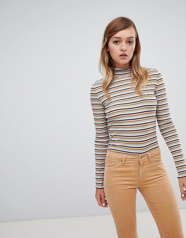 Monki Turtleneck Top In Multi Stripe - Multi
