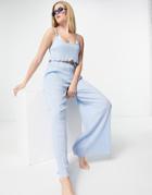 Asos Design Floaty Cami Beach Crop Top In Blue Plisse - Part Of A Set-blues