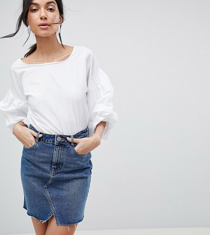 Asos Design Tall Denim Pelmet Skirt In Midwash Blue