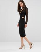Hedonia Pencil Dress With Mesh Sleeves - Black