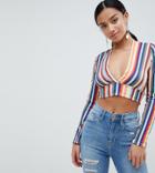 Boohoo Petite Rainbow Stripe Tie Back Crop Top - Multi
