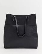 Pieces Louise Contrast Leather Shopper Bag - Black