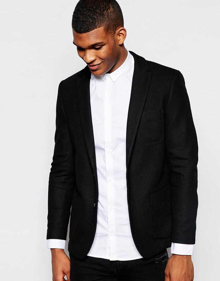 Vito Jersey Blazer In Slim Fit - Black