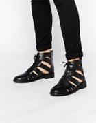 Asos Alfa Leather Lace Up Boots - Black
