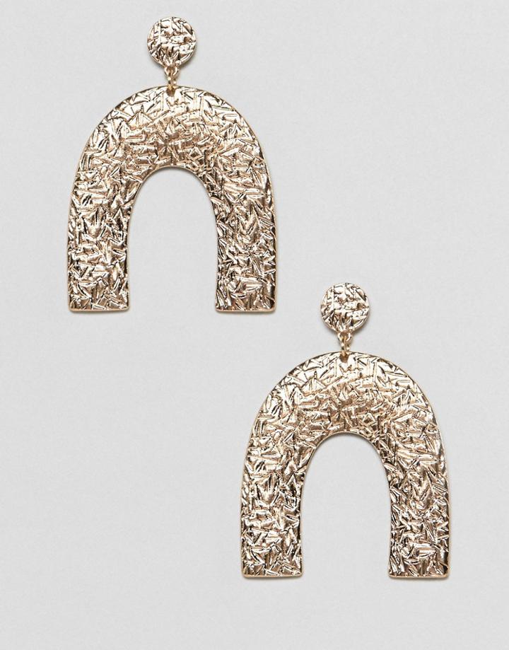 Asos Design Earrings In Textured Geo Shape Design In Gold - Gold