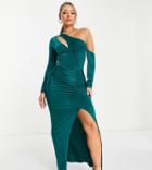 Jaded Rose Exclusive One Shoulder Cut Out Maxi Dress In Emerald Green