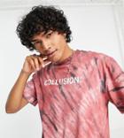 Collusion T-shirt With Logo Print In Red Tie Dye