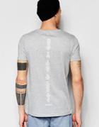 Asos T-shirt With Crew Neck In Gray Marl With Back Spine Print - Gray Marl