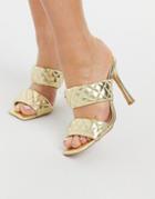 London Rebel Quilted Mules In Gold