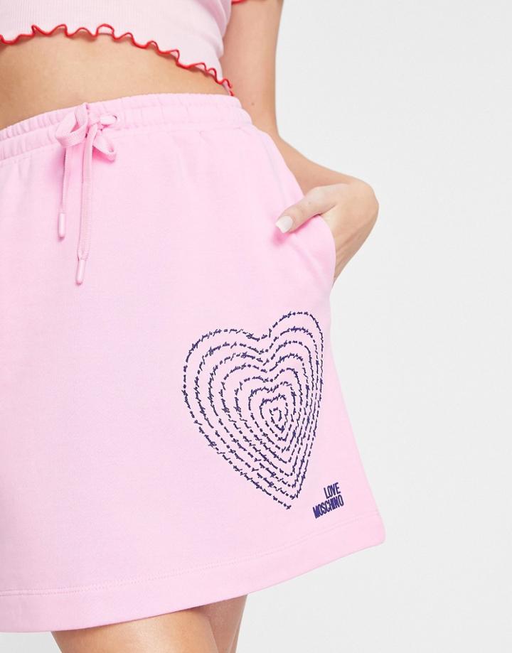 Love Moschino Poetry Heart Logo Jersey Skirt In Pink