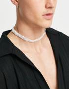 Asos Design Faux Pearl Festival Choker Necklace In White