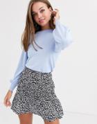 New Look Puff Sleeve Sweater In Pastel Blue