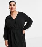 Vero Moda Curve Belted Mini Dress With V Neck In Black
