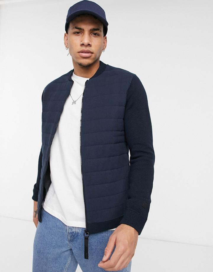 Only & Sons Premium Puffer And Knit Jacket In Navy-black
