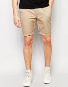 Asos Skinny Chino Shorts In Stone - Stone