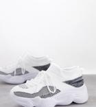 Truffle Collection Wide Fit Knitted Sneakers With Chunky Sole In White