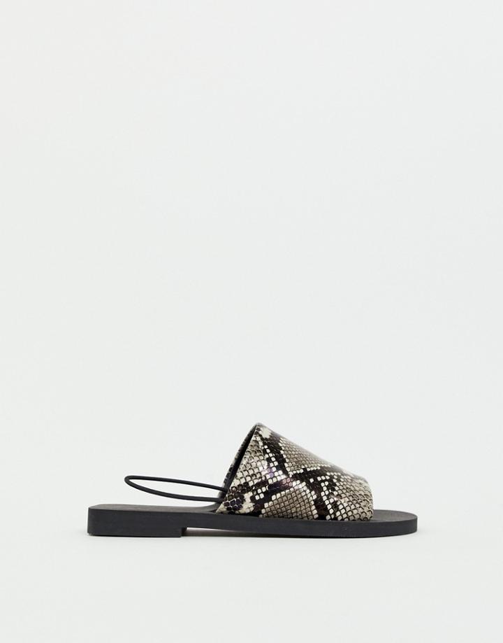 Asos Design Fluent High Vamp Slingback Flat Sandals In Snake Print - Multi