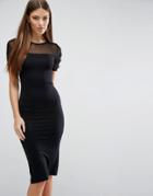 Asos Mesh Lace Bodycon Midi Dress - Black
