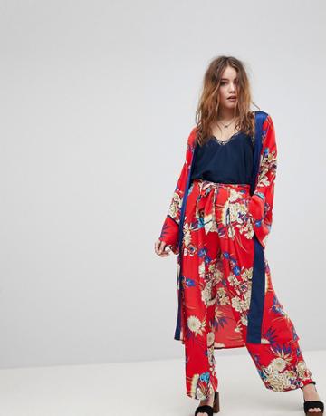 Kiss The Sky Floral Wide Leg Pants Co-ord - Red