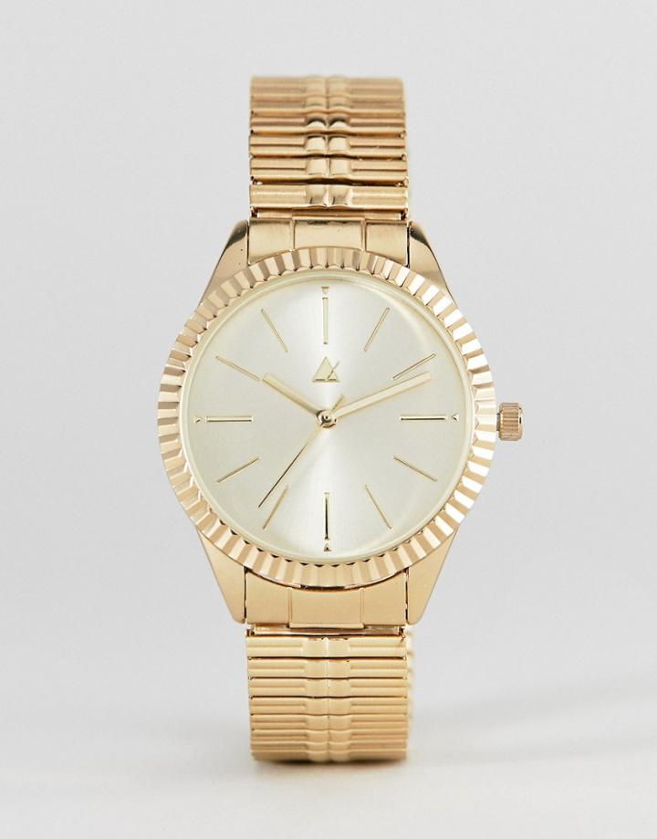 Asos Design Watch With Vintage Style Expander Strap In Gold - Gold