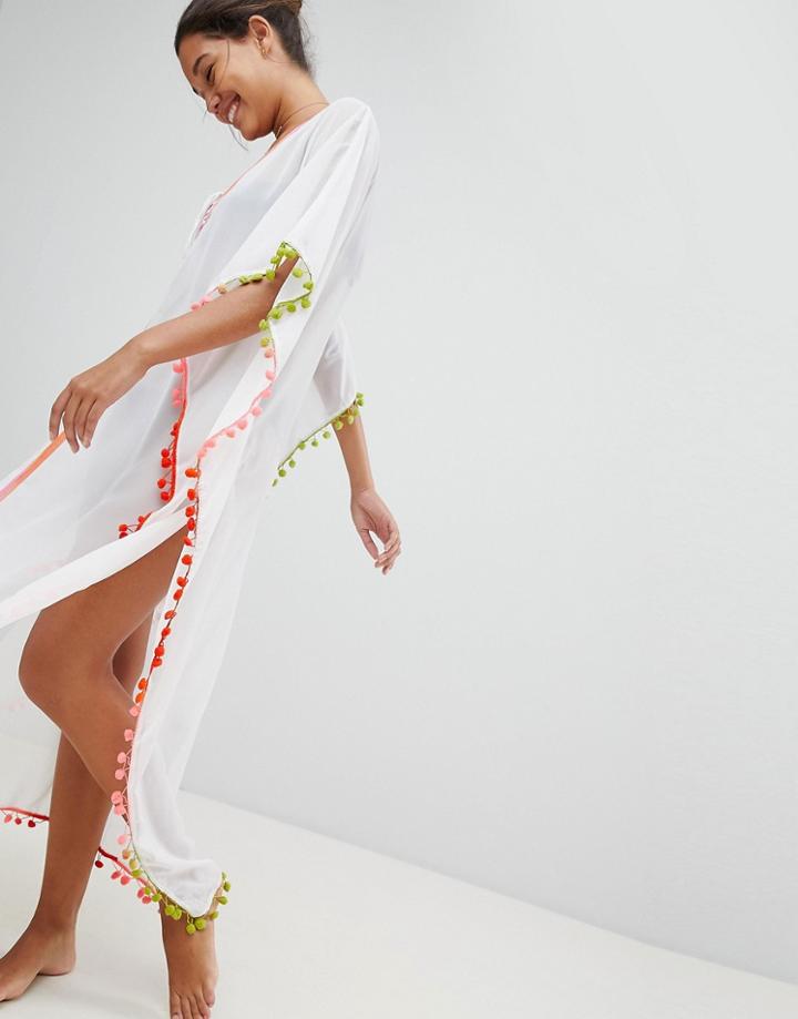 America & Beyond White Ombre Longline Beach Caftan - White