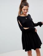 Asos Design Smock Dress With V Back And Split Sleeve - Black