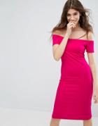 Bershka Off The Shoulder Bodycon Midi Dress - Pink