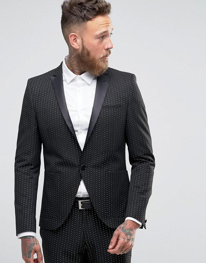 Asos Skinny Suit Jacket In Black With Polka Detail - Black