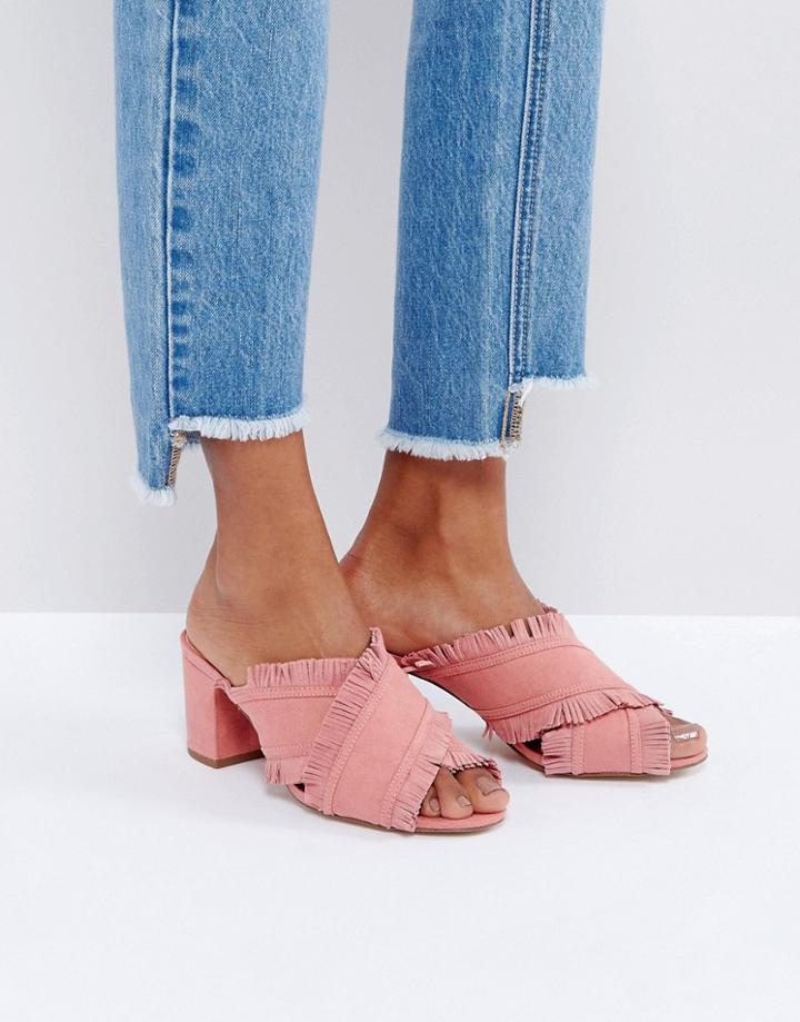 Mango Suede Fringe Mules - Pink