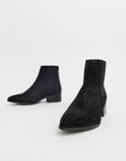 Vero Moda Snake Embossed Real Suede Boots - Black