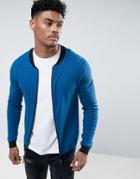 Asos Knitted Muscle Fit Bomber Jacket In Cobalt Blue - Blue