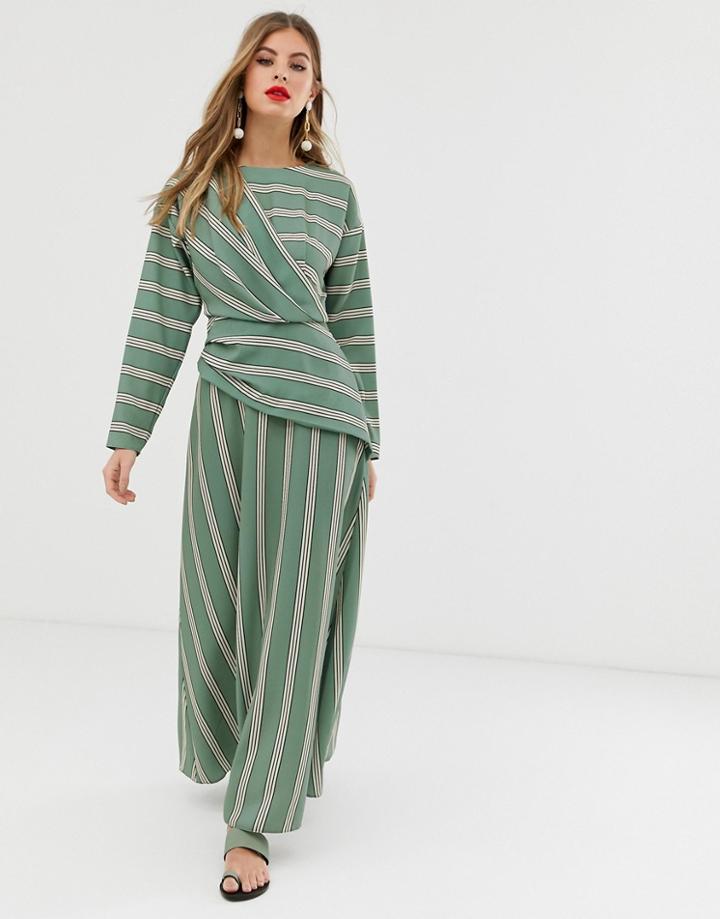 Asos Design Wrap Detail Maxi Dress In Wide Stripe - Multi