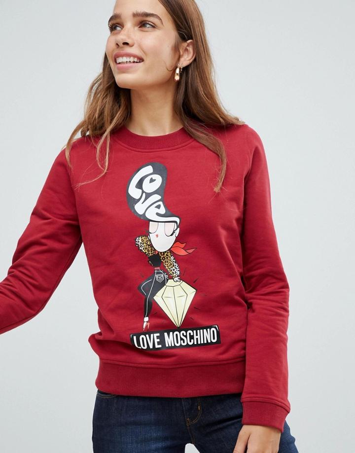 Love Moschino Lady Diamond Sweatshirt - Red