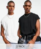 Asos Design 2 Pack Oversized Longline T-shirt With Cuffed Sleeve In Multi
