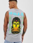 Asos Design Tank With Dropped Armhole And Large Back Print - Gray