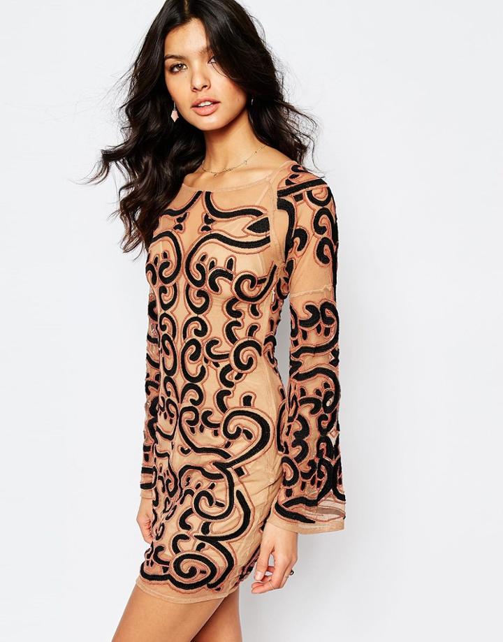 For Love And Lemons Antonina Mini Dress In Embroidered Tulle - Black