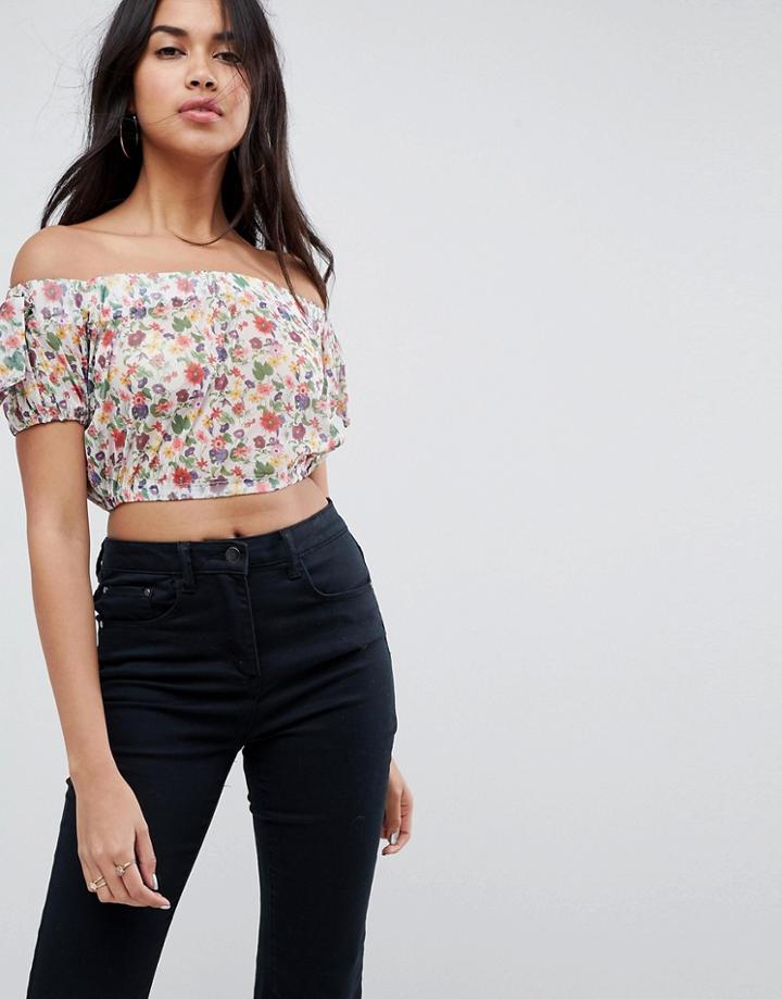 Love Bardot Floral Crop Top - Multi