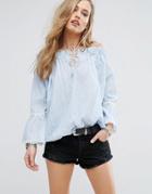 Replay Off The Shoulder Top With Frill Sleeves - Multi